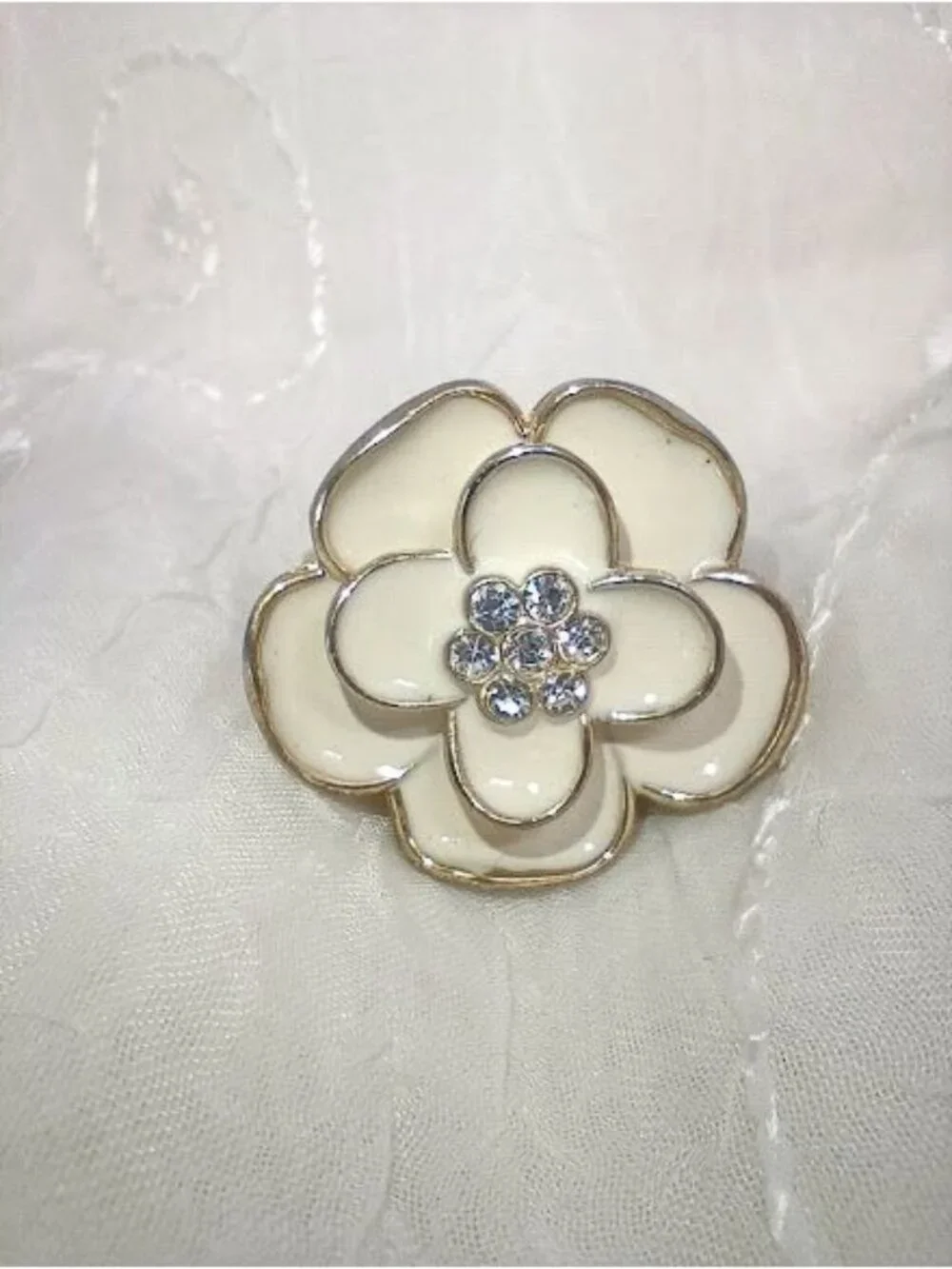 Flower-Shaped Geneva Watch Ring With Rhinestone & Hidden Face - Picture 1 of 5